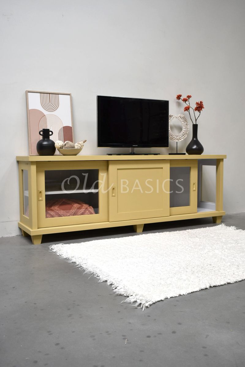 Detail van Dressoir Bordeaux Novi, 3 deuren, RAL1002, geel, materiaal hout